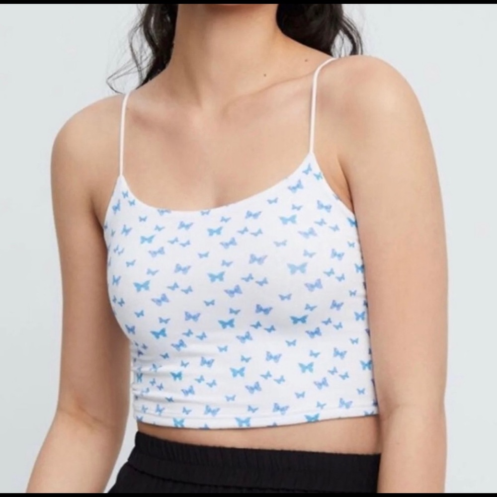 blue white butterfly cami spaghetti straps top